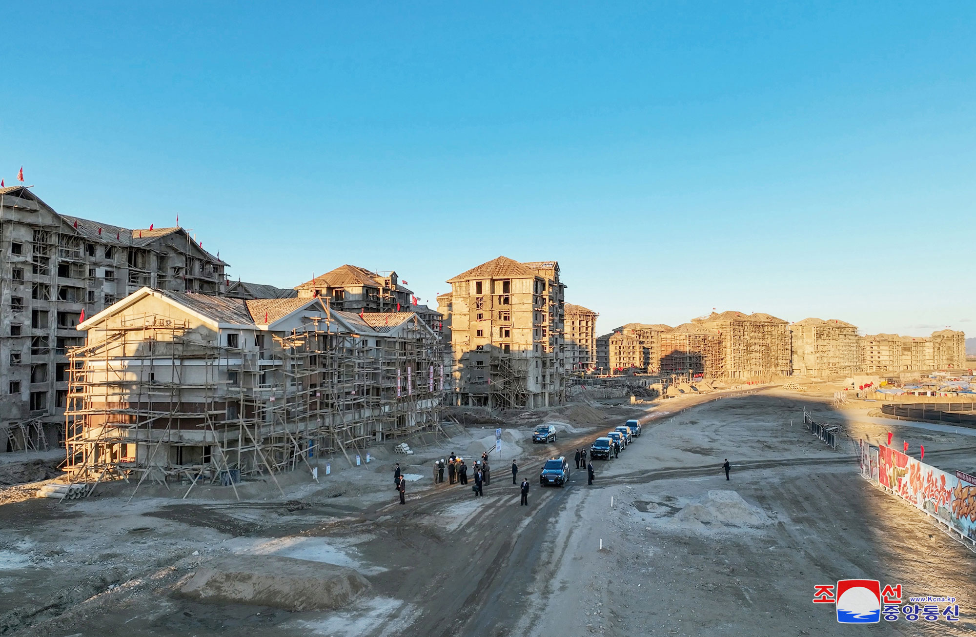 President of State Affairs Kim Jong Un inspects sites of reconstruction of flood-hit areas in North Phyongan Province