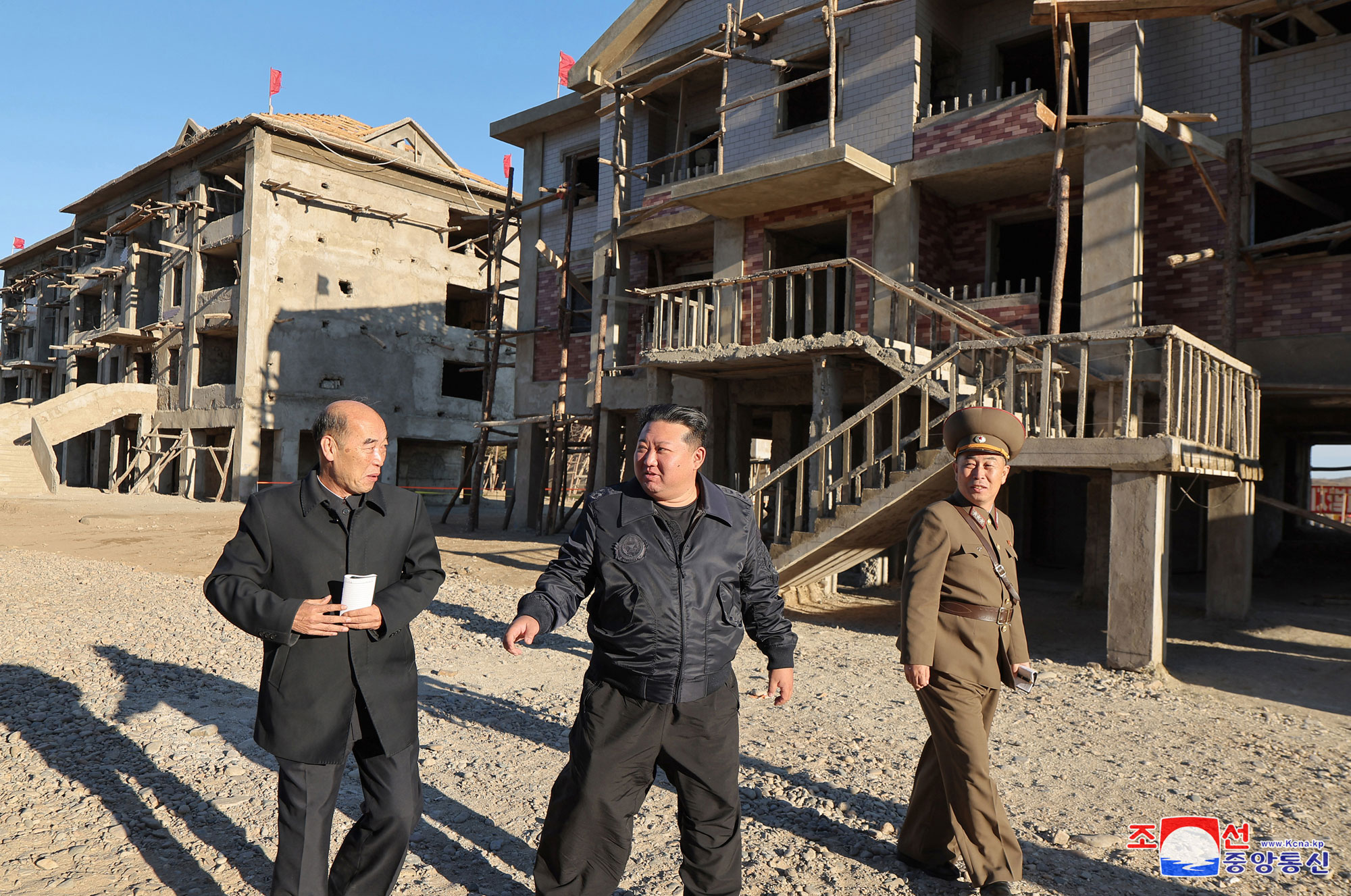 President of State Affairs Kim Jong Un inspects sites of reconstruction of flood-hit areas in North Phyongan Province