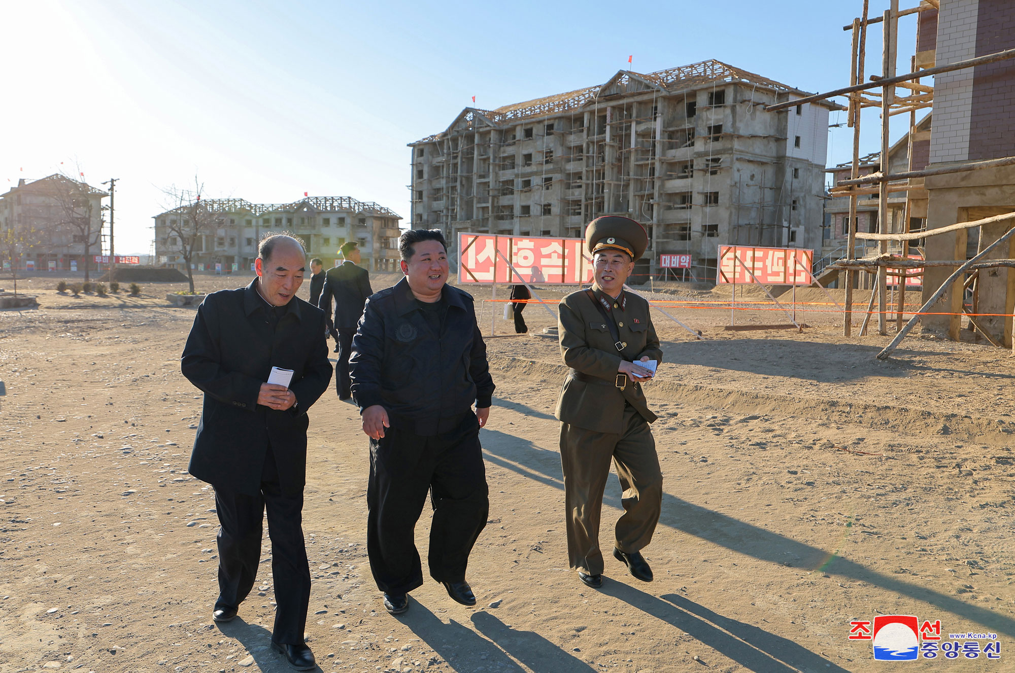 President of State Affairs Kim Jong Un inspects sites of reconstruction of flood-hit areas in North Phyongan Province