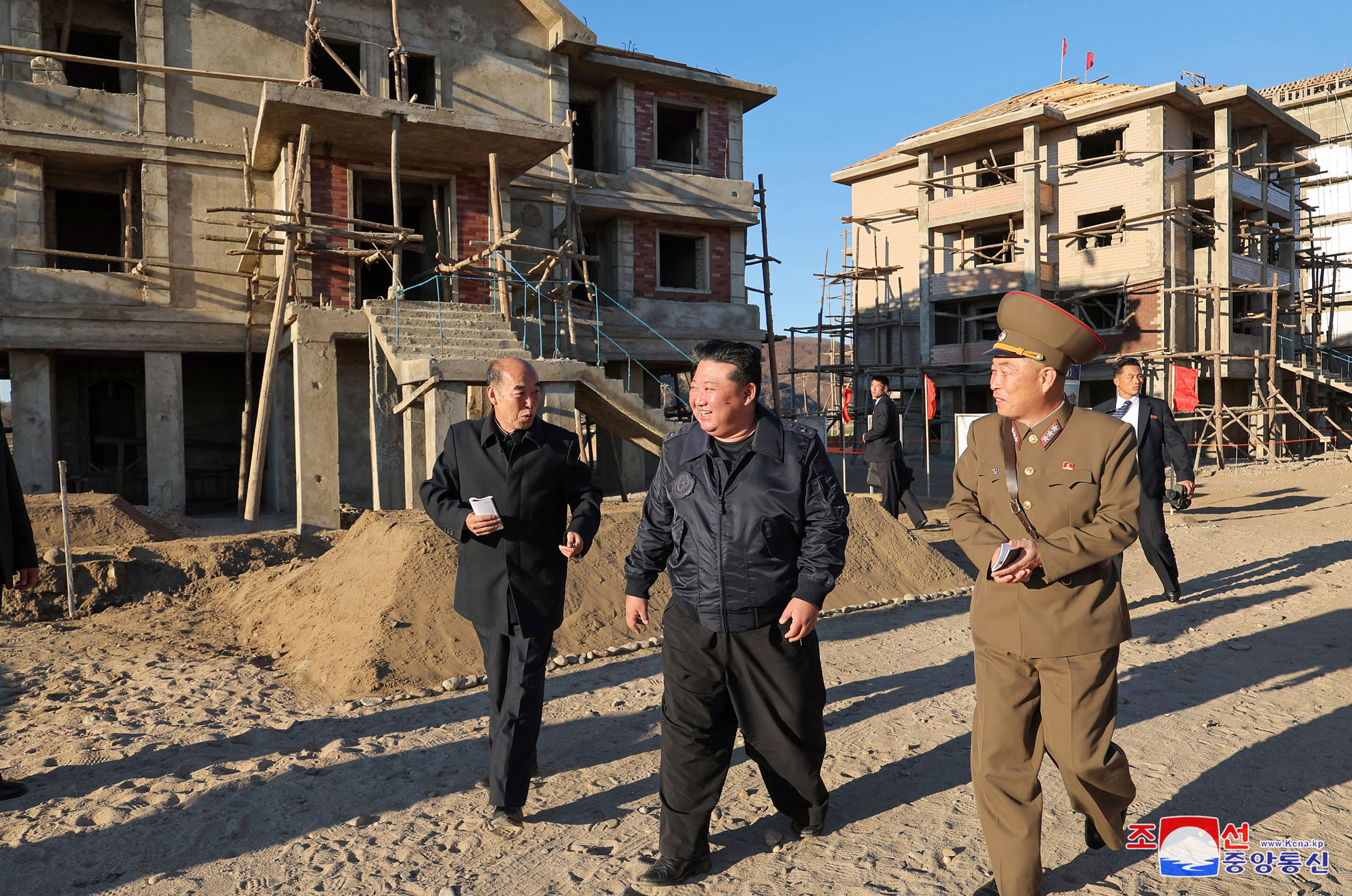 President of State Affairs Kim Jong Un inspects sites of reconstruction of flood-hit areas in North Phyongan Province