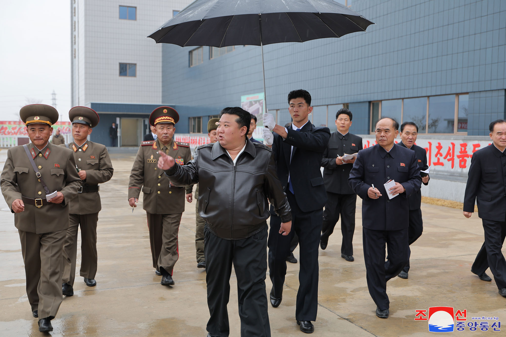 President of State Affairs Kim Jong Un gives field guidance at regional-industry factories under construction in Jaeryong County