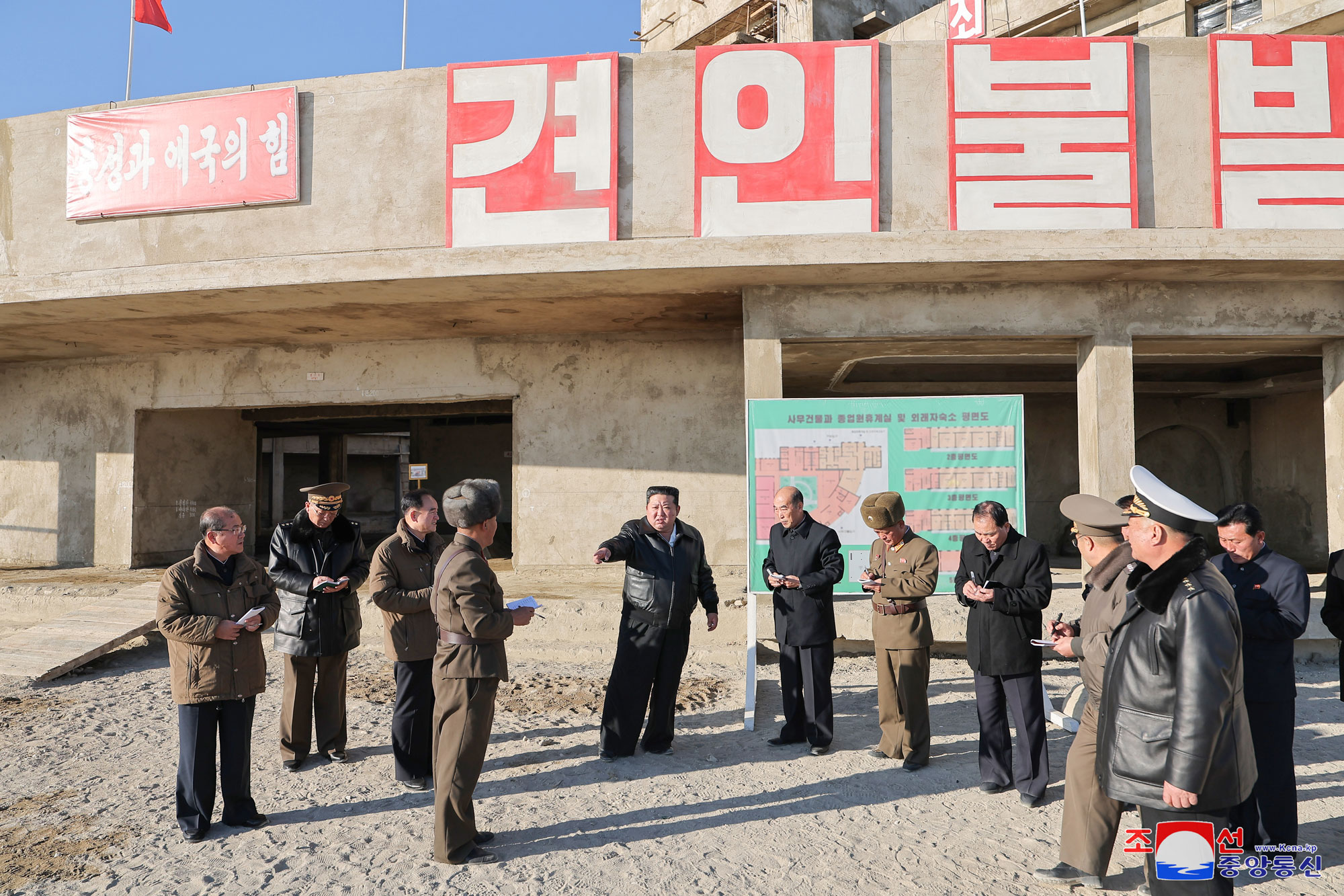 President of State Affairs Kim Jong Un inspects Sinpho City Offshore Farm in South Hamgyong Province under construction 