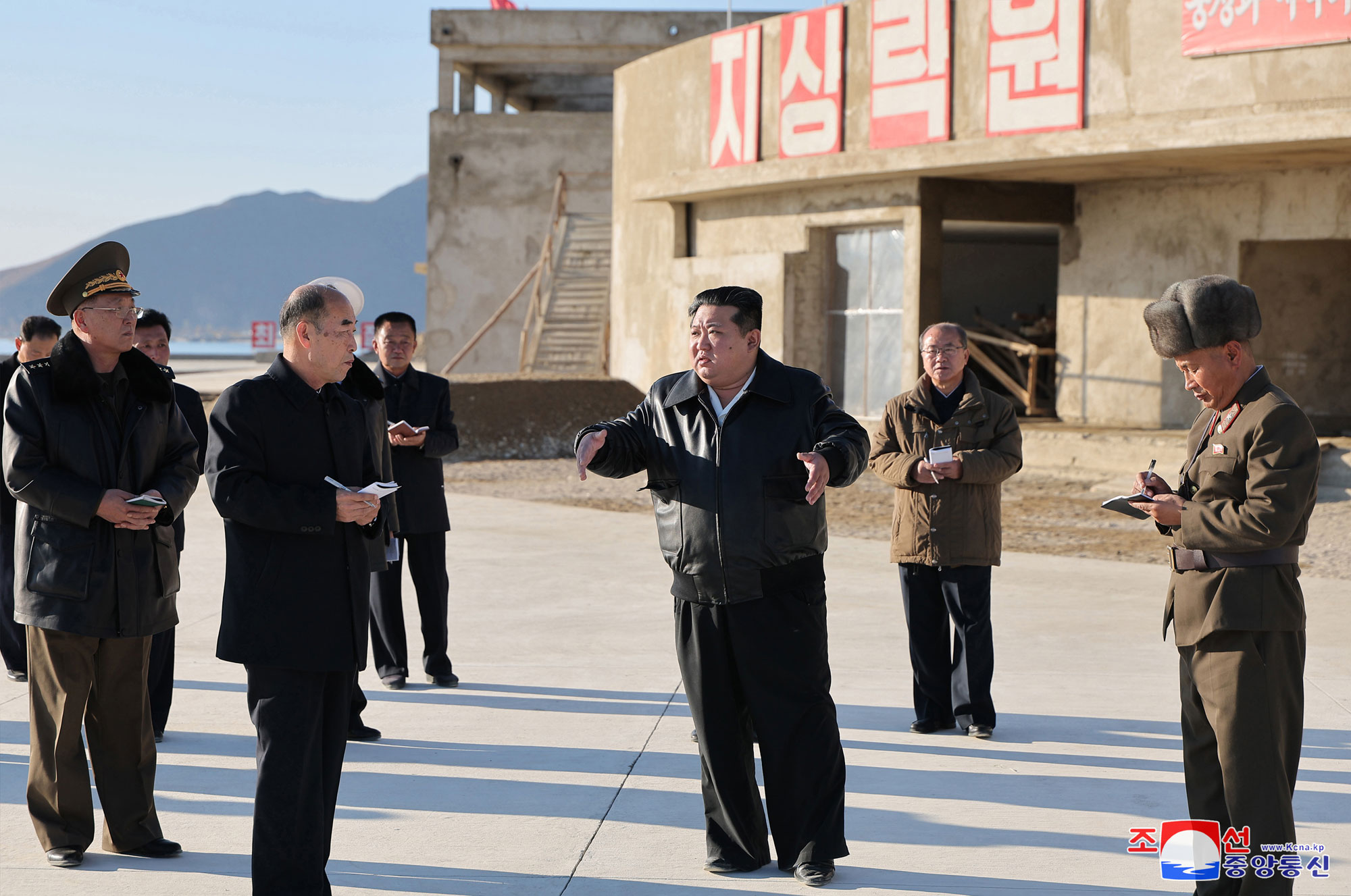 President of State Affairs Kim Jong Un inspects Sinpho City Offshore Farm in South Hamgyong Province under construction 