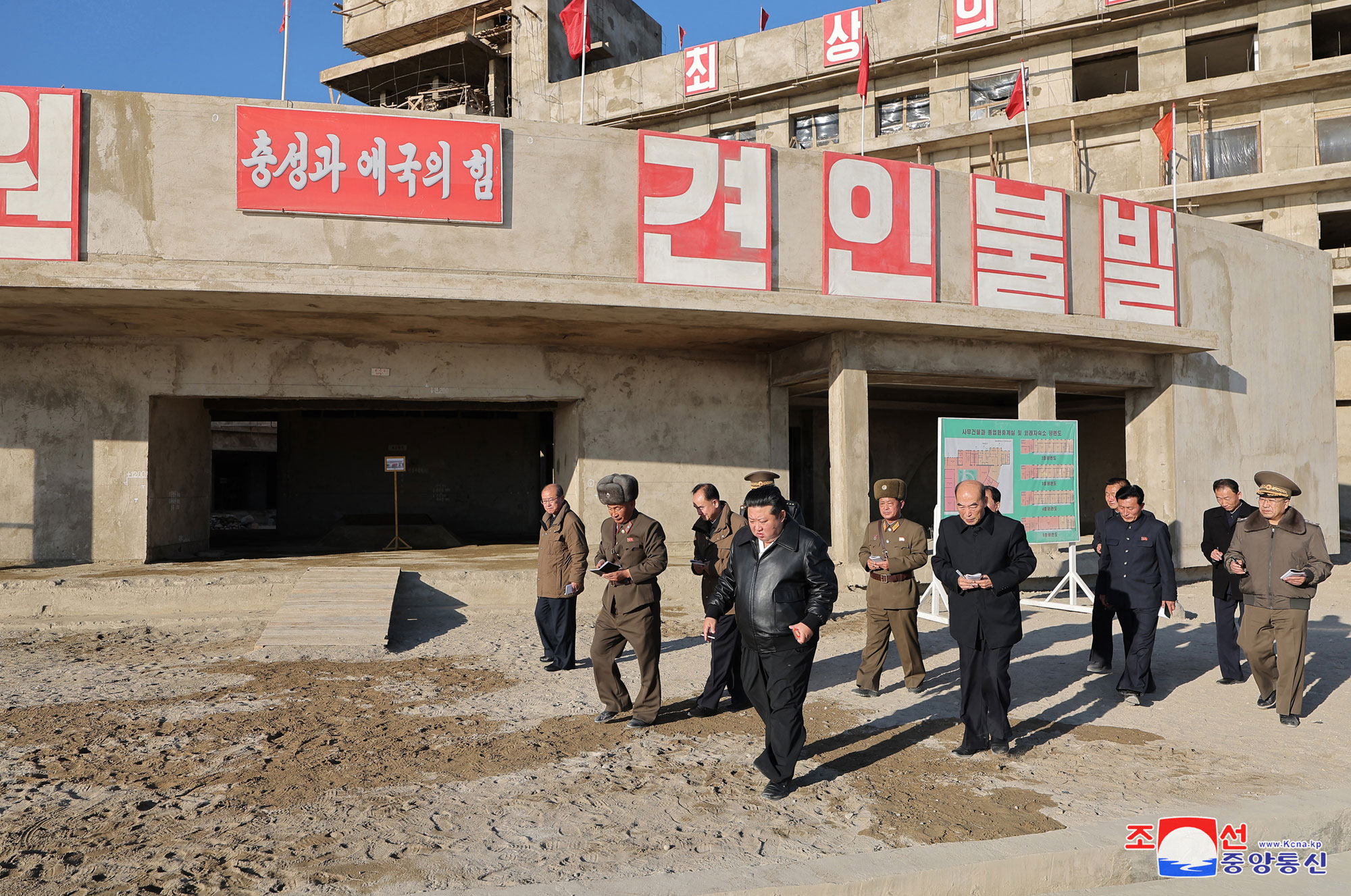 President of State Affairs Kim Jong Un inspects Sinpho City Offshore Farm in South Hamgyong Province under construction 