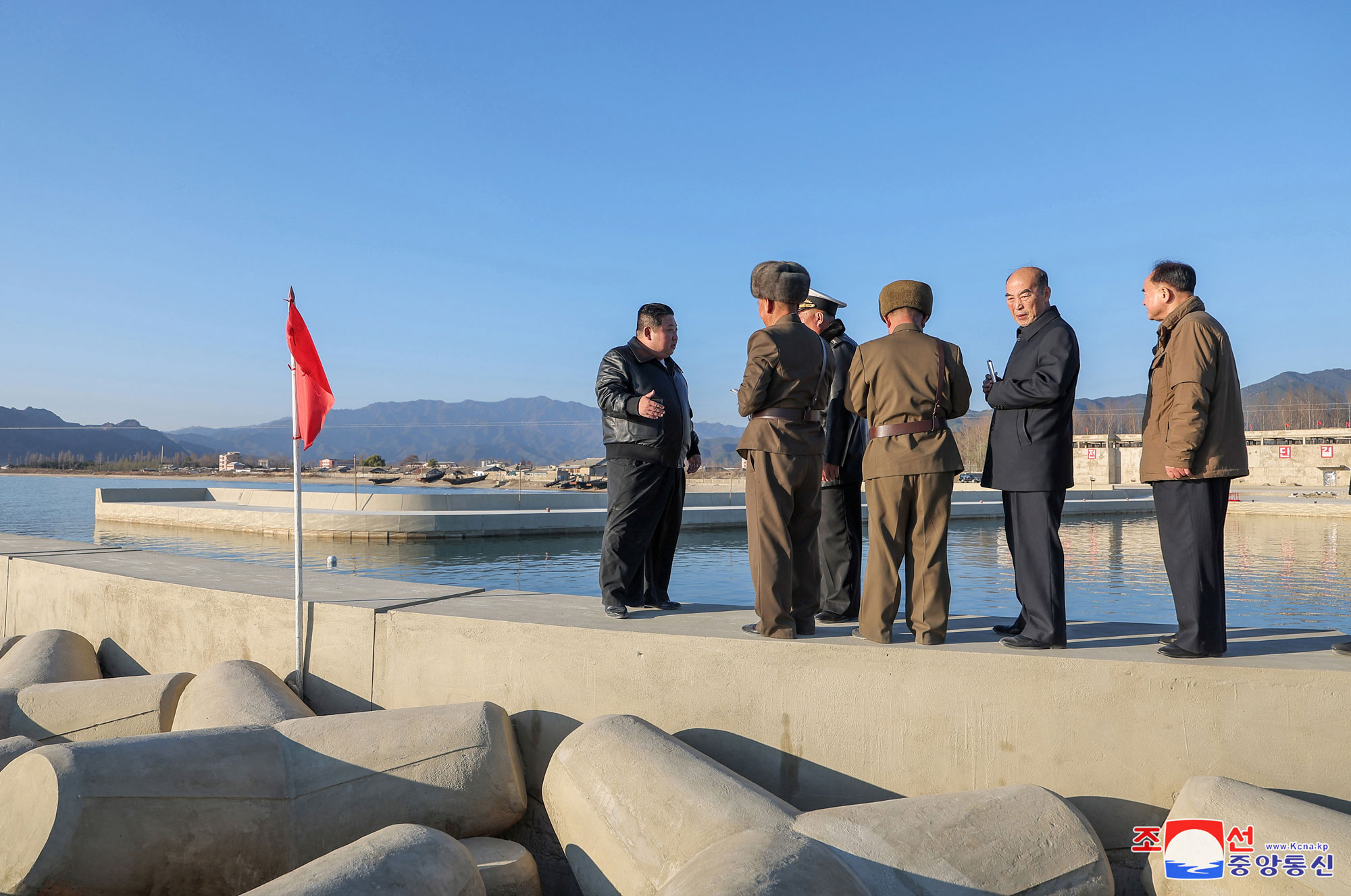 President of State Affairs Kim Jong Un inspects Sinpho City Offshore Farm in South Hamgyong Province under construction 