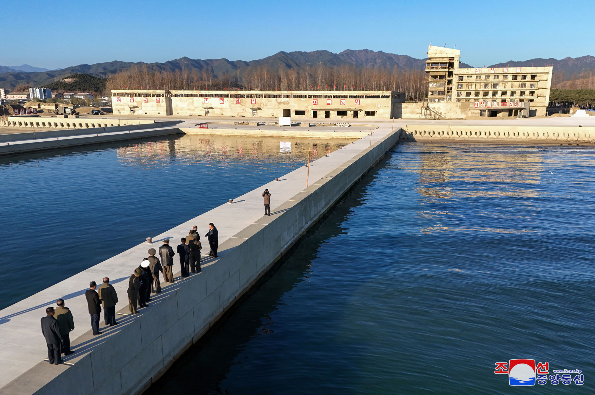 President of State Affairs Kim Jong Un inspects Sinpho City Offshore Farm in South Hamgyong Province under construction 